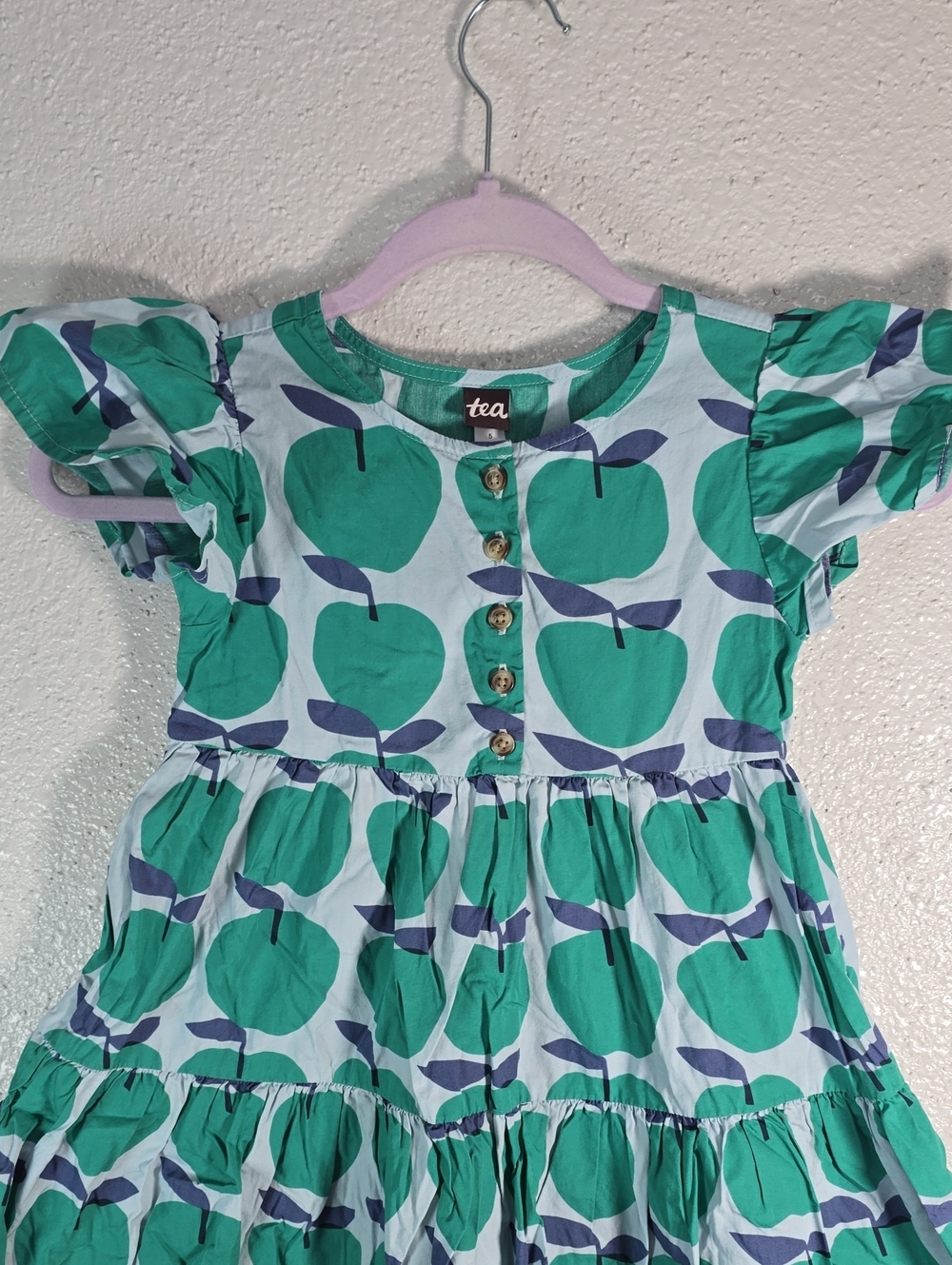 Tea Collection Green Apple Print Ruffled Kids Dress - Picture 2 of 9